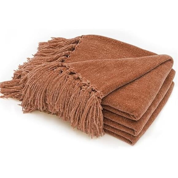 Throw Blanket Soft Cozy Chenille Throw Blanket with Fringe Tassel - Picture 7 of 7